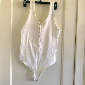 White Abercrombie Henley bodysuit